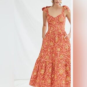 ANTHROPOLOGIE Amber Eyelet Midi Dress Size Small